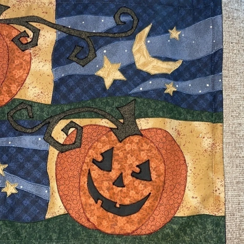 4 Quilted Halloween Jack O Lantern Fabric Placemats Pumpkin Moon Stars 18” x 13”